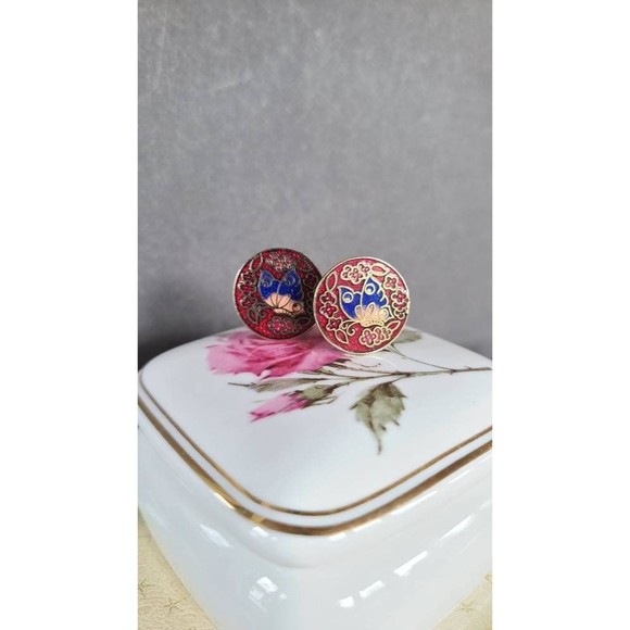 Cloisonne Butterfly Clip-on Earrings - Picture 3 of 10